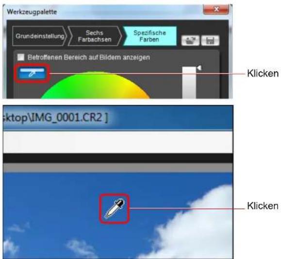Werkzeugpalette Grundeinstellung Sechs Farbachsen Spezifische Farben Betroffenen Bereich auf Bildern anzeigen Klicken [ktop\IMG_0001.CR2] Klicken
