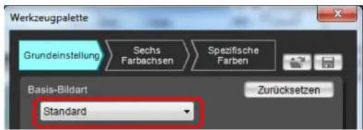 Werkzeugpalette Grundeinstellung Sechs Farbachsen Spezifische Farben Basis-Bildart Standard Zurücksetzen