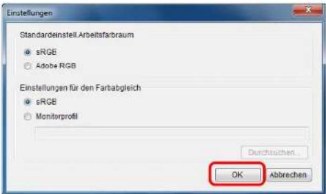 Einstellungen Standardenstell Arbeitsfarbraum sRGB Adobe RGB Einstellungen für den Farbabgleich sRGB Monitorprofil Durchsuchen... OK Abbrevchen