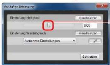 Vonläufige Anpassung Einstellung Heligkeit Zusübersetzen 0,00 Einstellung Wallabreich Aufnahme-Einstellungen Zusübersetzen Schließen