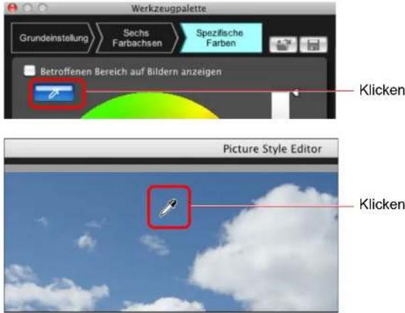 Werkzeugpalette Grundeinstellung Sechs Farbachsen Spezifische Farben Betroffenen Bereich auf Bildern anzeigen Klicken Picture Style Editor Klicken