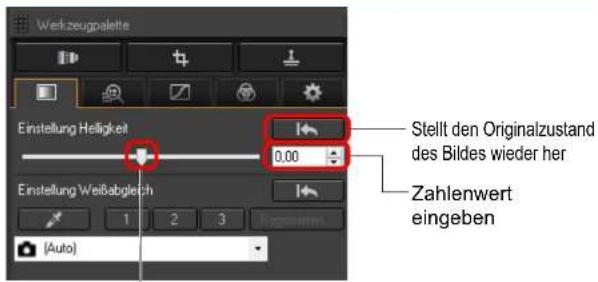 Werkzeugpalette Einstellung Helligkeit 0,00 Stellt den Originalzustand des Bildes wieder her Zahlenwert eingeben Einstellung Weißabgleich 1 2 3 (Auto)
