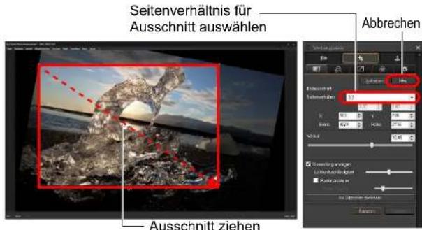 Seitenverhältnis für Ausschnitt auswählen Abbrechen Ausschnitt ziehen