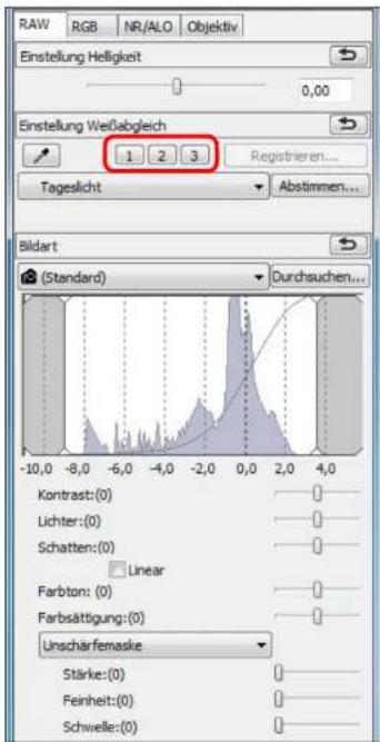 RAW RGB NR/ALO Objektiv Einstellung Helligkeit 0,00 Einstellung Weißabgleich 1 2 3 Registrieren... Tageslicht Abstimmen... Bildart (Standard) Durchsuchen... -10,0 -8,0 -6,0 -4,0 -2,0 0,0 2,0 4,0 Kontrast:(0) Lichter:(0) Schatten:(0) Linear Farbton:(0) Farbsättigung:(0) Unscharfemaske Stärke:(0) Feinheit:(0) Schwelle:(0)