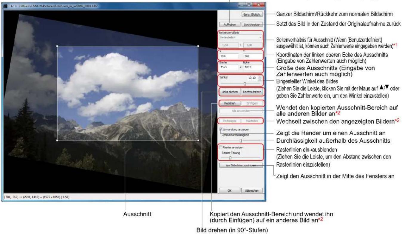 1/ 1 E:\Users\CARON\Pictures\Foto\voo0_24_00\MG_0001.CR2 Ganz. Bildich... Aufgaben Zurücksatzen Ganzer Bildschirm/Rückkehr zum normalen Bildschirm Setzt das Bild in den Zustand der Originalaufnahme zurück Seitenverhältnis Verbindlich 1,50 : 1,00 x : y 704 : 362 Röchte : Höhe 1577 : x 1051 Winkel : 10,10 Links drehen Rechts drehen Kopieren Einfligen Alle anderen Vorhenge Nachstei Urrarung anzegen Sichtundurchlässigkeit Raster anzogen Raster-Teilung Am Bildschirm zentralen OK Abrechen (704, 362) -> (2281, 1413) = (1577 x 1051) [1.59] Ausschnitt Kopiert den Ausschnitt-Bereich und wendet ihn (durch Einfügen) auf ein anderes Bild an*2 Bild drehen (in 90°-Stufen)
