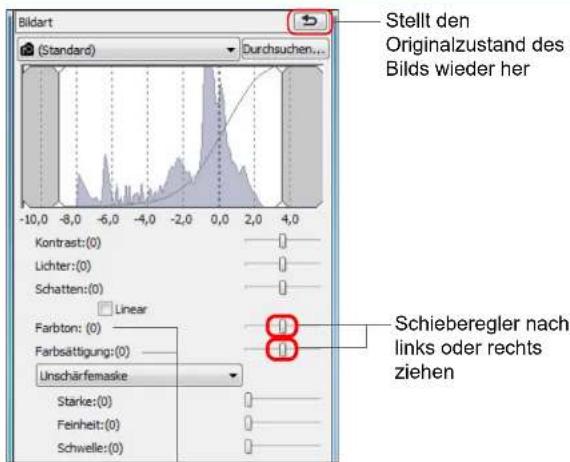 Bildart (Standard) Durchsuchen... Stellt den Originalzustand des Bilds wieder her -10,0 -8,0 -6,0 -4,0 -2,0 0,0 2,0 4,0 Kontrast:(0) Lichter:(0) Schatten:(0) Linear Farbton:(0) Farbsättigung:(0) Linschärfemaske Stärke:(0) Feinheit:(0) Schwelle:(0) Schieberegler nach links oder rechts ziehen