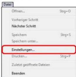 Öffnen... Strg+O Vorheriger Schritt Nächster Schritt Speichem Strg+S Speichern unter... Einstellungen... Drucken... Strg+P Zuletzt geöffnete Dateien Beenden