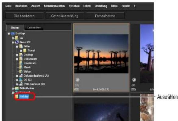 CANON Digital Photo Professional 4.4 Windows - Wählen Sie den Ordner aus, für den ein Lesezeichen registriert werden soll. - 1