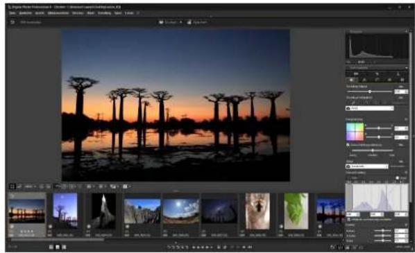CANON Digital Photo Professional 4.4 Windows - Ändern der Lage der Miniaturansicht zu horizontal Wählen Sie das Menü [Ansicht] ▶ [Horizontale Miniaturansichten]. - 1