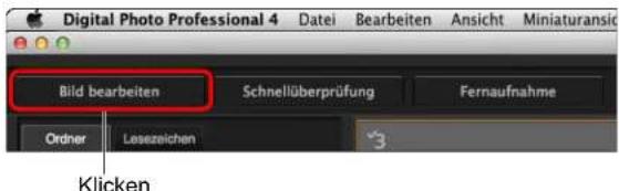 Digital Photo Professional 4 Datei Bearbeiten Ansicht Miniaturansid Bild bearbeiten Schnellüberprüfung Fernaufnahme Ordner Losezeichen Klicken