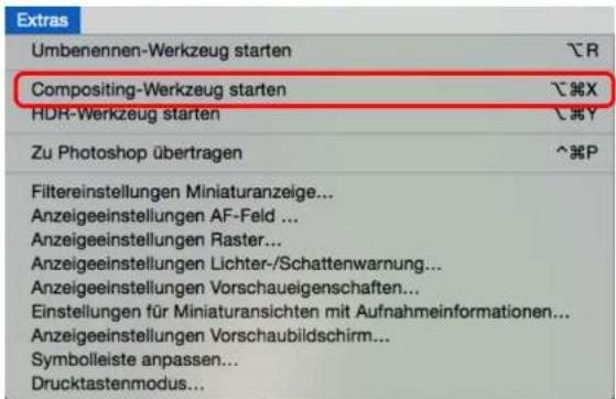 Umbenennen-Werkzeug starten Compositing-Werkzeug starten HDR-Werkzeug starten Zu Photoshop übertragen Filtereinstellungen Miniaturanzeige... Anzeigeeinstellungen AF-Feld ... Anzeigeeinstellungen Raster... Anzeigeeinstellungen Lichter-/Schattenwarnung... Anzeigeeinstellungen Vorschaueigenschaften... Einstellungen für Miniaturansichten mit Aufnahmeinformationen... Anzeigeeinstellungen Vorschaubildschirm... Symbolleiste anpassen... Drucktastenmodus...