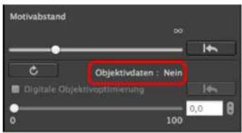 Motivabstand Objektivdaten : Nein Digitale Objektivoptimierung 0,0 100