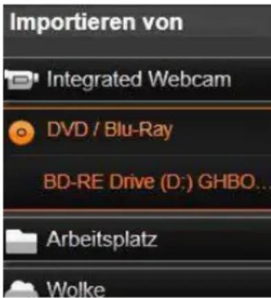 Importieren von Integrated Webcam DVD / Blu-Ray BD-RE Drive (D:) GHBO... Arbeitsplatz Wolke
