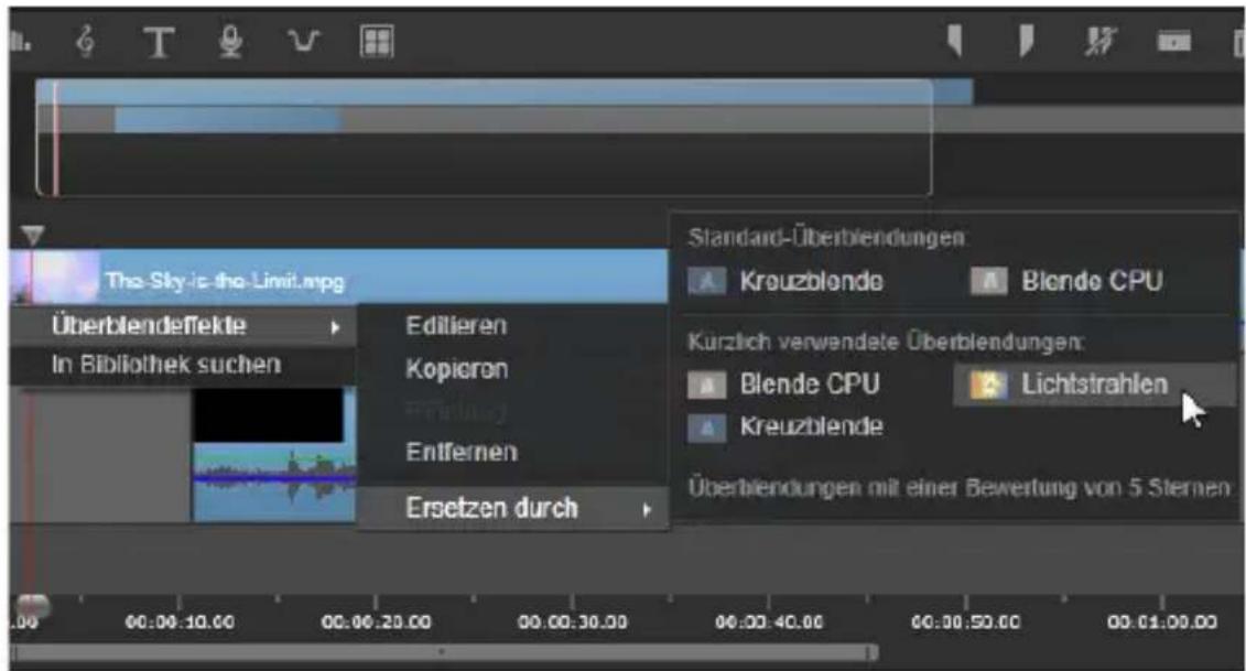 The Sky is the Limit.mpg Überblendefekte In Bibliothek suchen Editieren Kopieron Entfernen Ersetzen durch Standard-Überblendungen: Krouzblonde Blende CPU Kurzlich verwendete Überblendungen: Blende CPU Lichtstrahlen Kreuzblende Überblendungen mit einer Bewertung von 5 Sternen