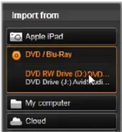 Import from Apple iPad DVD / Blu-Ray DVD RW Drive (D:) DVD... DVD Drive (J:) Avid: radi... My computer Cloud