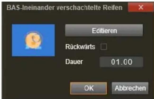 BAS-Ineinander verschachtelte Reifen Editieren Rückwärts Dauer 01.00 OK Abbrechen