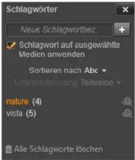 Schlagwörter Neue Schlagwortbez. Schlagwort auf ausgewählte Medien anwenden Sortieren nach Abc Übereinstimmung Teilweise nature (4) vista (5) Alle Schlagworte löschen