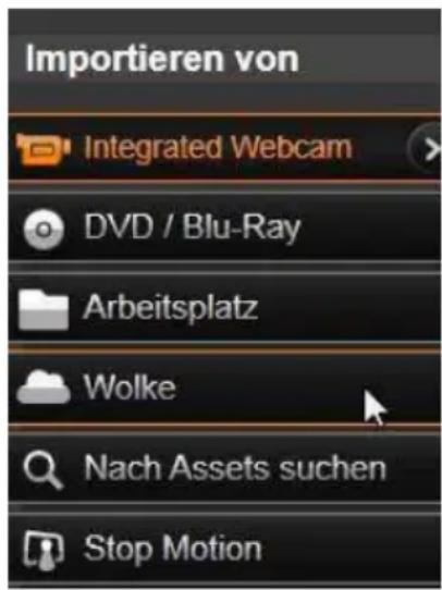 Importieren von Integrated Webcam DVD / Blu-Ray Arbeitsplatz Wolke Nach Assets suchen Stop Motion