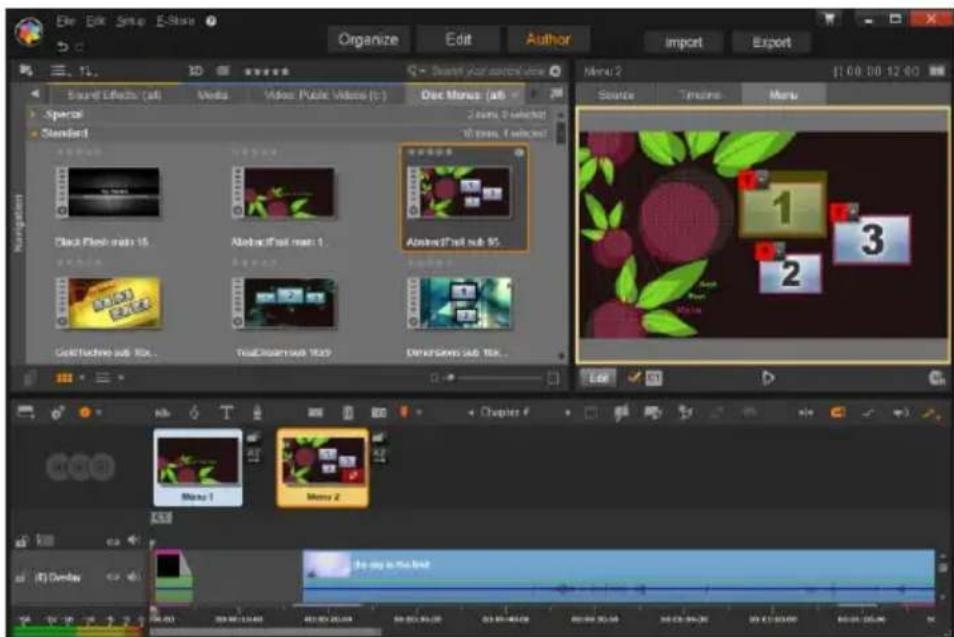Edit Edit Setup E-Style Organize Edit Author Import Export 3D Sound Effects (all) Media Video Public Video (1) Doc Minutes (all) Special Standard Black Flash mini 15 Alotted Past mini 1 Alotted Past sub 55 Gold/Chrome sub Box... TotalDream sub Box... Dimensions sub Box... Menu 2 1 2 3 Chapter 4 Menu 1 Menu 2 File size in the line