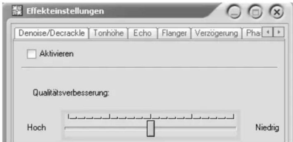 Effekteinstellungen Denoise/Decrackle Tonhöhe Echo Flanger Verzögerung Pha- Aktivieren Qualitätsverbesserung: Hoch Niedrig
