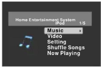 Home Entertainment System iPod 1/5 Music Video Setting Shuffle Songs Now Playing