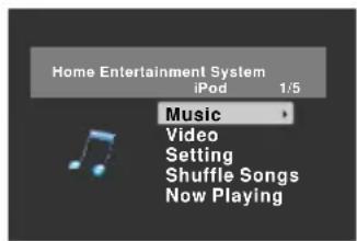 Home Entertainment System iPod 1/5 Music Video Setting Shuffle Songs Now Playing