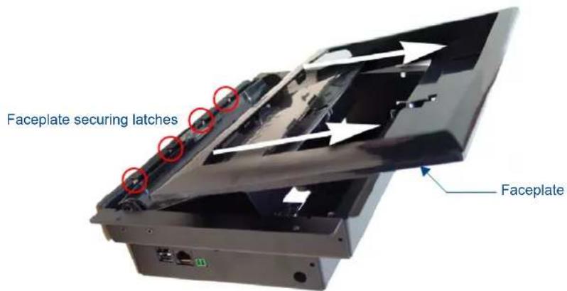 Faceplate securing latches Faceplate