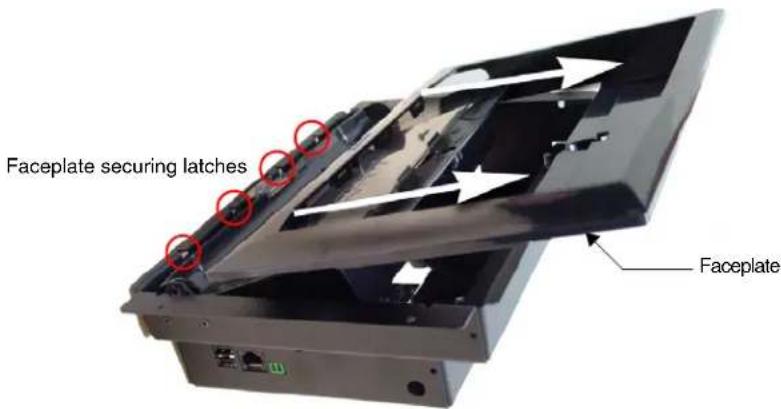Faceplate securing latches Faceplate