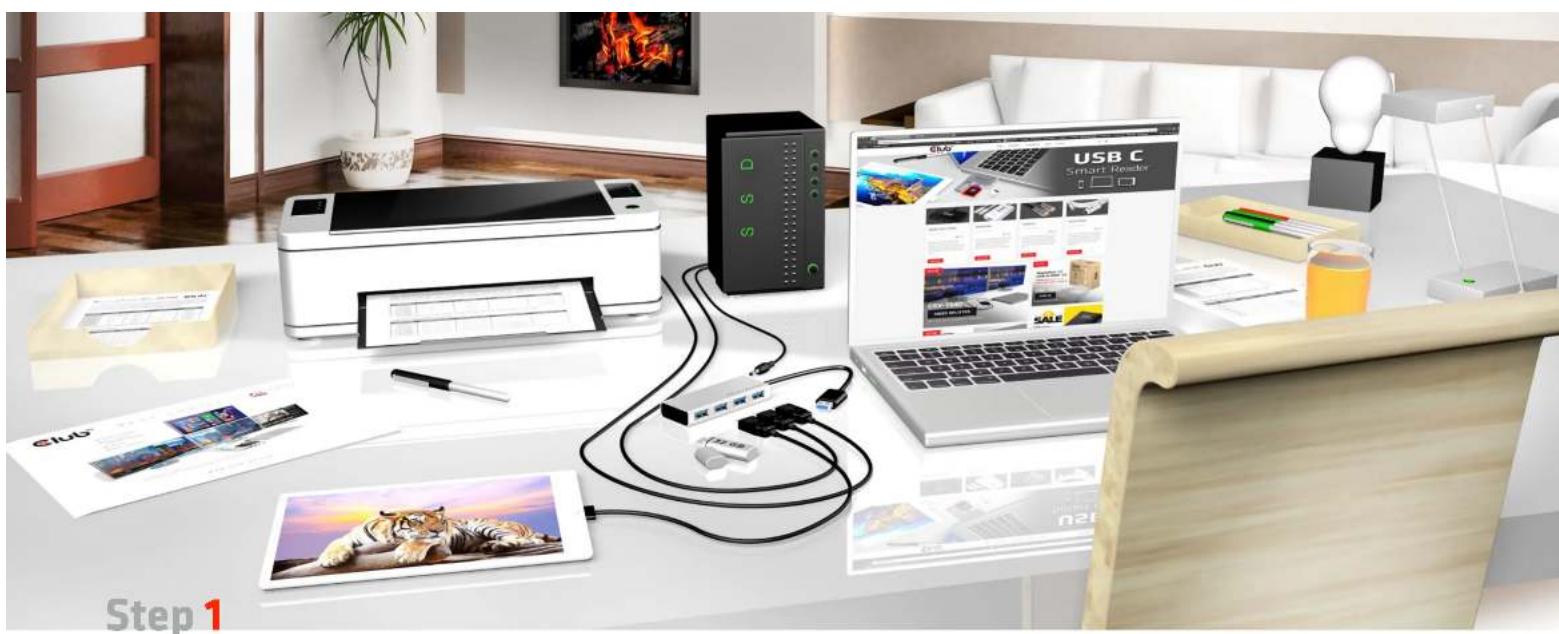 CLUB3D CSV-1431 - SenseVision USB 3.0 Hub 4-Port with Power Adapter - 5