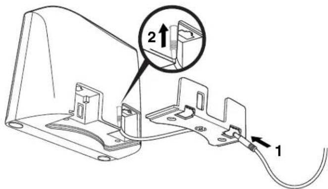 Technical diagram showing a cable connector with labeled parts and an inset magnified view highlighting component 2.