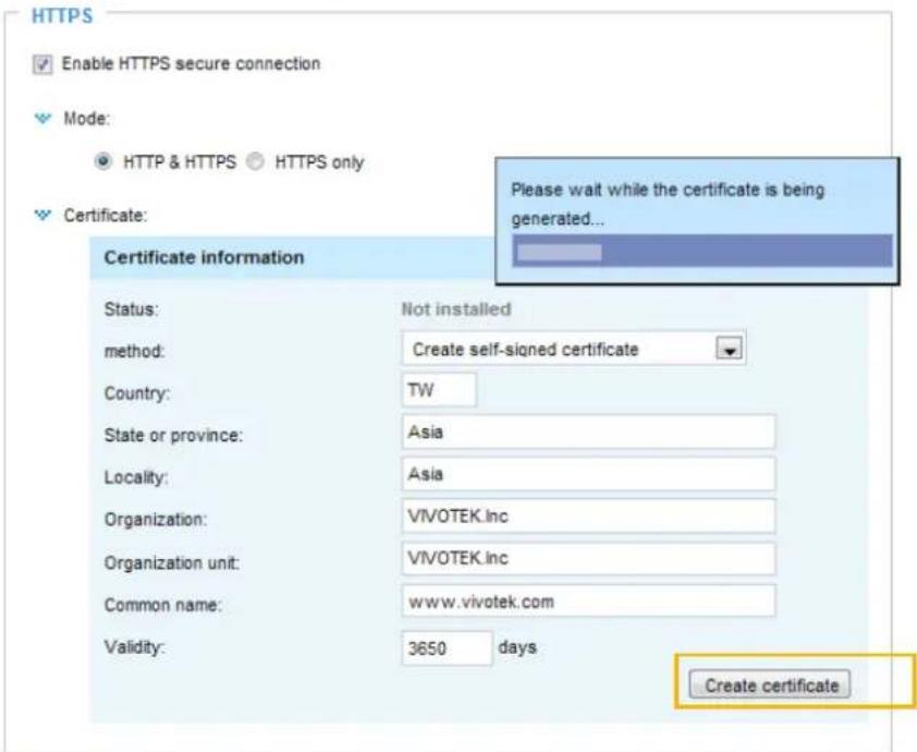 Vivotek FD8382-VF2 - Create self-signed certificate - 1