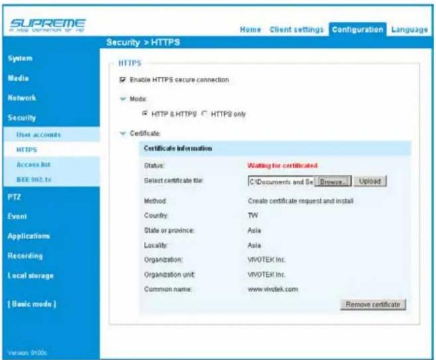 Vivotek MS8391-EV - Create certificate request and install - 8