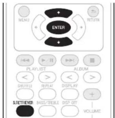 MENU ENTER RETURN PLAY LIST ALBUM < > < > SHUFFLE REPEAT DISPLAY S.PETREVER BASS/TREBLE DISP OFF VOLUME