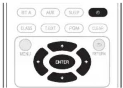 BT A AUX SLEEP CLASS TEXT PGM CLEAR MENU ENTER RETURN