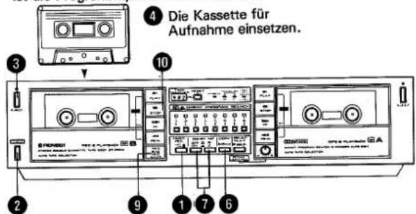 Die Kassette für Aufnahme einsetzen. ④ ③ ⑩ ⑪ ① ⑦ ⑥ ② ⑨