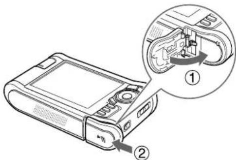 Technical diagram of a device with labeled parts and an inset showing internal components, likely illustrating a mechanical or electronic assembly.