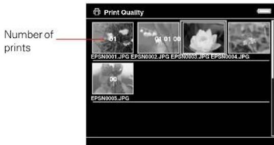 Print Quality Number of prints 01 01 00 EPSN0001.JPG EPSN0002.JPG EPSN0003.JPG EPSN0004.JPG 00 EPSN0005.JPG