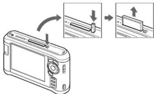 Diagram showing a digital camera with an open lid and its internal components, illustrating the process of adjustment or assembly.