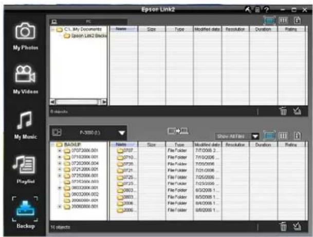 Epson Link2 C:\My Documents Epson Link2 Black Name Size Type Modified data Resolution Duration Fraize 0 objects P-3000.01 BACKUP 07072006.001 07102006.001 07202006.004 07212006.001 07252006.001 07352006.003 08032006.001 08032006.002 20062006.001 20082006.001 Name Size Type Modified data Resolution Duration Fraize 0707... 0710... 0726... 0721... 0725... 0735... 0803... 0803... 2006... File Folder 7/7/2006 2... File Folder 7/9/2006 ... File Folder 7/9/2006 ... File Folder 7/9/2006 ... File Folder 7/9/2006 ... File Folder 8/5/2006 1... File Folder 8/5/2006 1... File Folder 8/6/2006 1... File Folder 8/6/2006 1... 14 objects