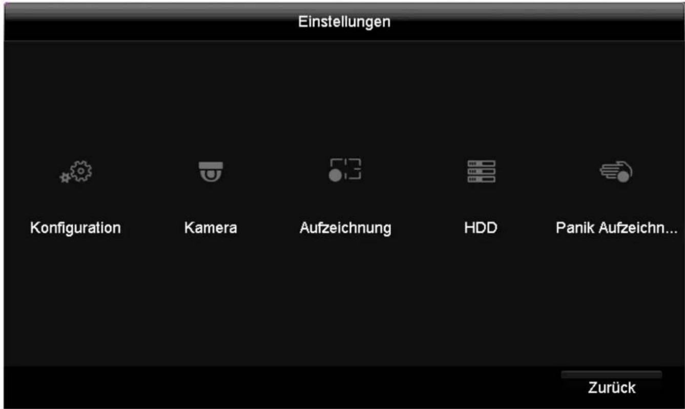 Einstellungen Konfiguration Kamera Aufzeichnung HDD Panik Aufzeichn... Zurück