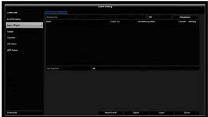 System Manager System info Log Information Regen/Export Update Reported Net Update HDD Default System info Log Information Log Name Online Map NetworkMap Internet Internet sett Specialist MS User Online Import Export Zurich