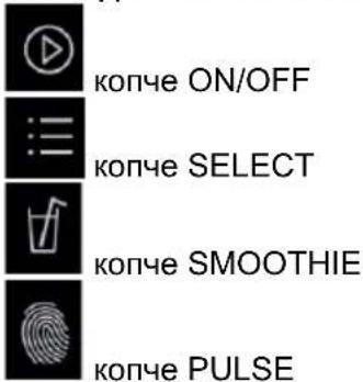 копче ON/OFF копче SELECT копче SMOOTHIE копче PULSE