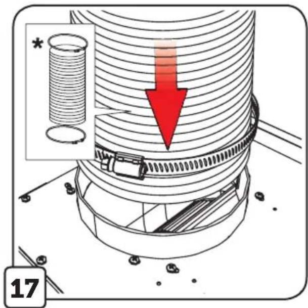 Diagram illustrating a mechanical assembly with a red arrow indicating downward motion, labeled with component number 17.