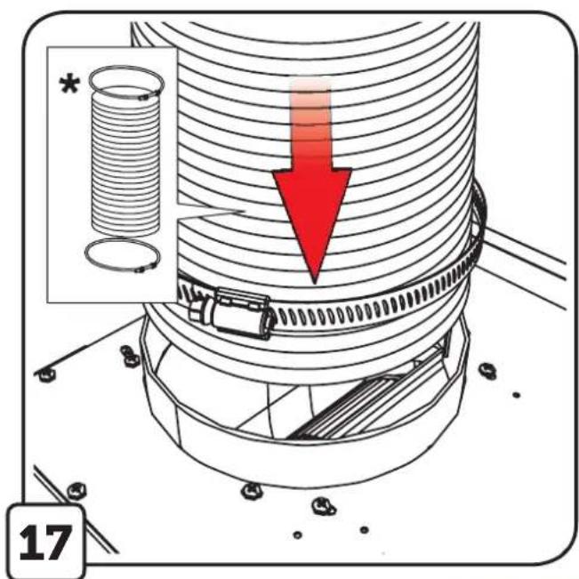 Diagram illustrating a mechanical assembly with a red arrow indicating downward motion, labeled with component number 17.