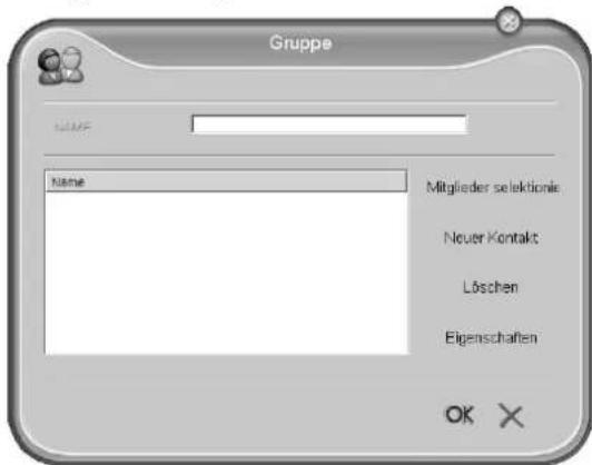 Gruppe NAME Name Mitglieder selektionie Neuer Kontakt Löschen Eigenschaften OK X