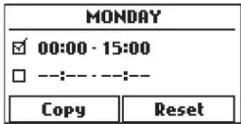 MONDAY 00:00 - 15:00 ---:---:--- Copy Reset