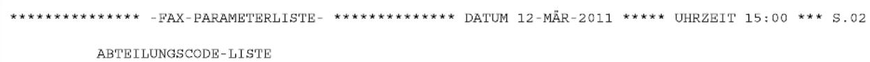 PANASONIC UF-5600 - Muster einer Abteilungscode-Liste (Ausdruck folgt auf die Fax-Parameterliste) - 1