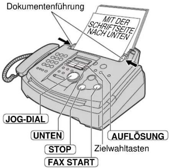 PANASONIC KX-FLM551G - Übertragung von Dokumenten mit Hilfe der Zielwahltasten und des JOG-DIAL-Telefonbuchs - 1