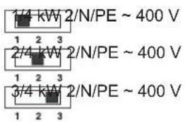 1/4 kW 2/N/PE ~ 400 V 1 2 3 2/4 kW 2/N/PE ~ 400 V 1 2 3 3/4 kW 2/N/PE ~ 400 V 1 2 3