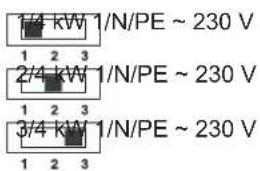1/4 kW 1/N/PE ~ 230 V 1 2 3 2/4 kW 1/N/PE ~ 230 V 1 2 3 3/4 kW 1/N/PE ~ 230 V 1 2 3